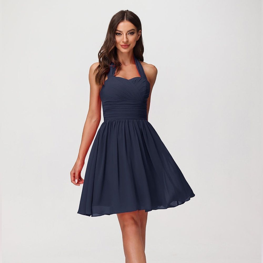 Bill Levkoff Blue Halter Mini Dress Size 8 —Bridesmaid / Wedding Guest